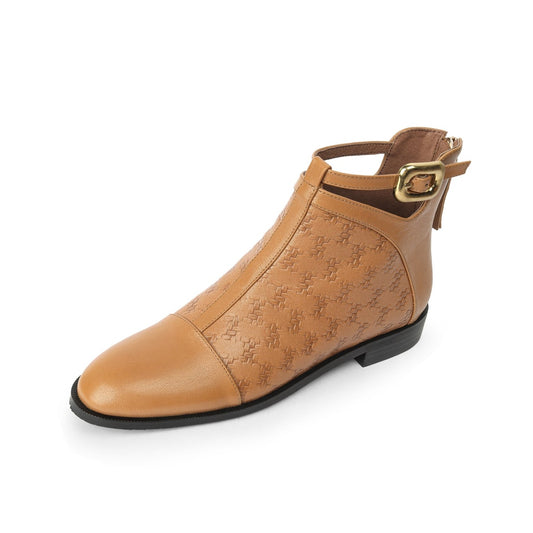 TinaCus Women's Genuine Leather Handmade Flat Zip Up Round Toe Ankle Boots with Buckle