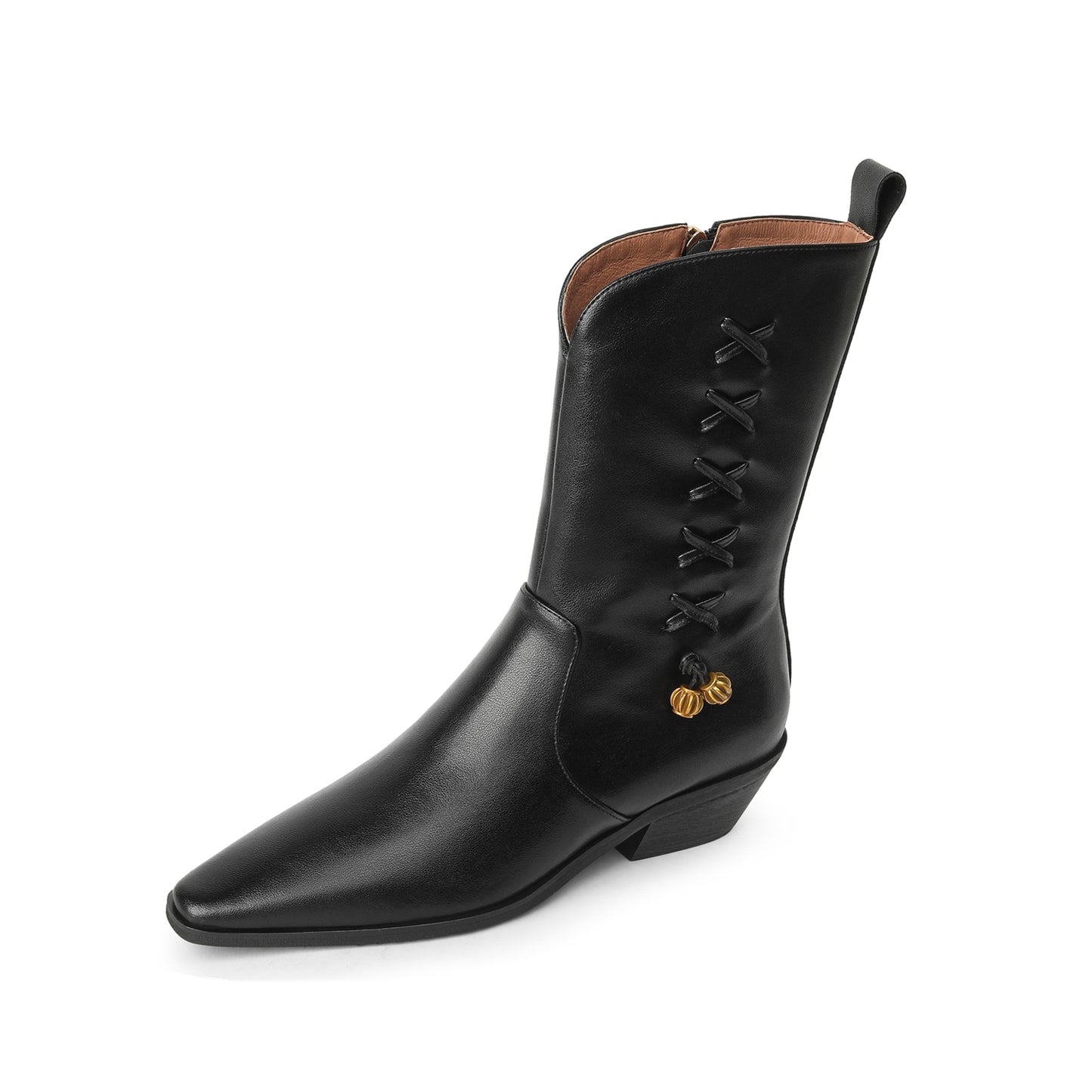 TinaCus Women's Genuine Leather Handmade Block Heel Side Zip Up Mid Calf Boots