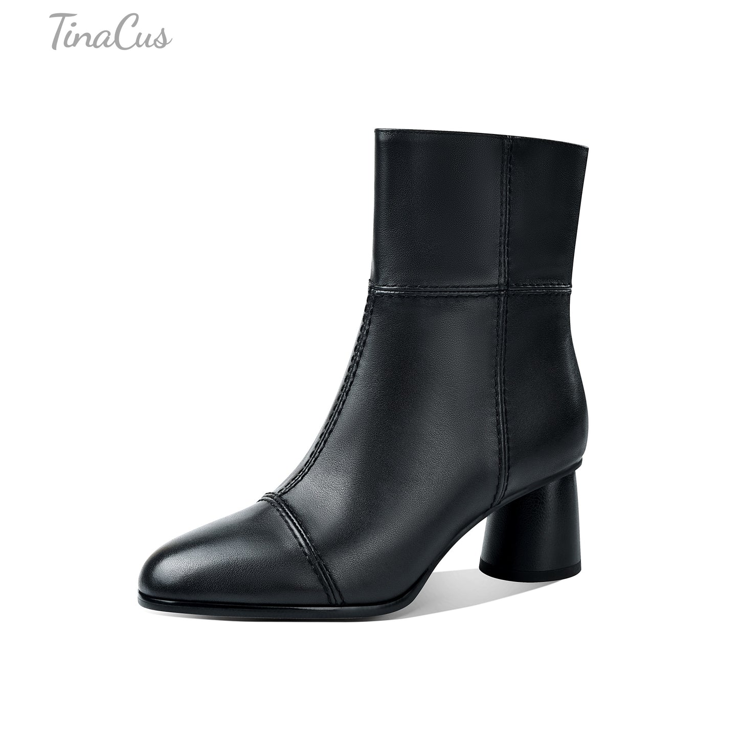 TinaCus Women's Round Toe Handmade Side Zipper Mid Chunky Heels Genuine Leather Ankle Boots