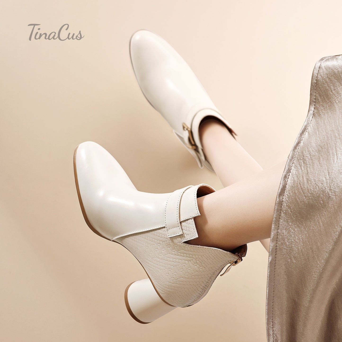 TinaCus Women's Round Toe Handmade Strap Buckle Chunky Heels Genuine Leather Zip up Ankle Boots