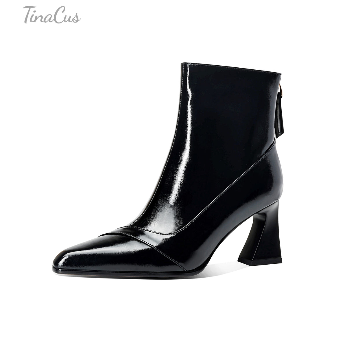 TinaCus Genuine Leather Women’s Pointed Toe Back Zipper Spool Heel Short Boots