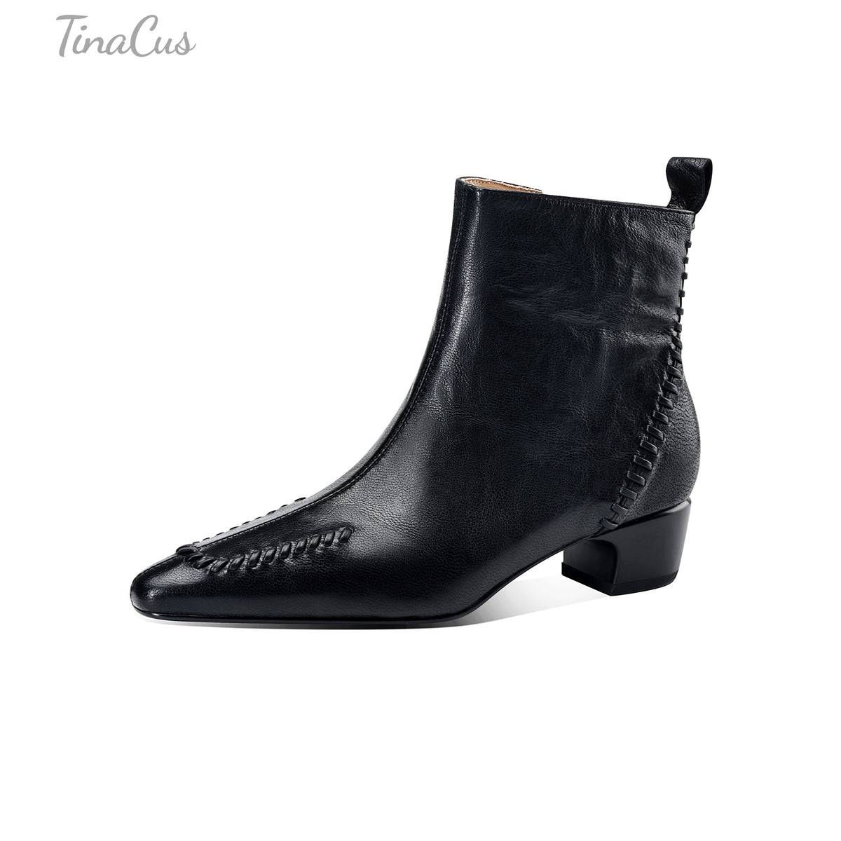 TinaCus Women’s Handmade Stitched Genuine Leather Side Zipper Ankle Boots