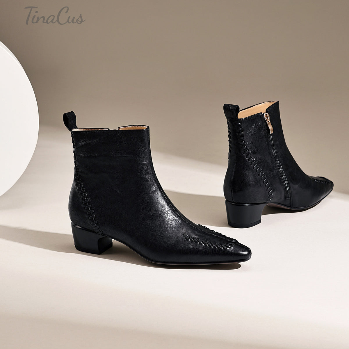TinaCus Women’s Handmade Stitched Genuine Leather Side Zipper Ankle Boots