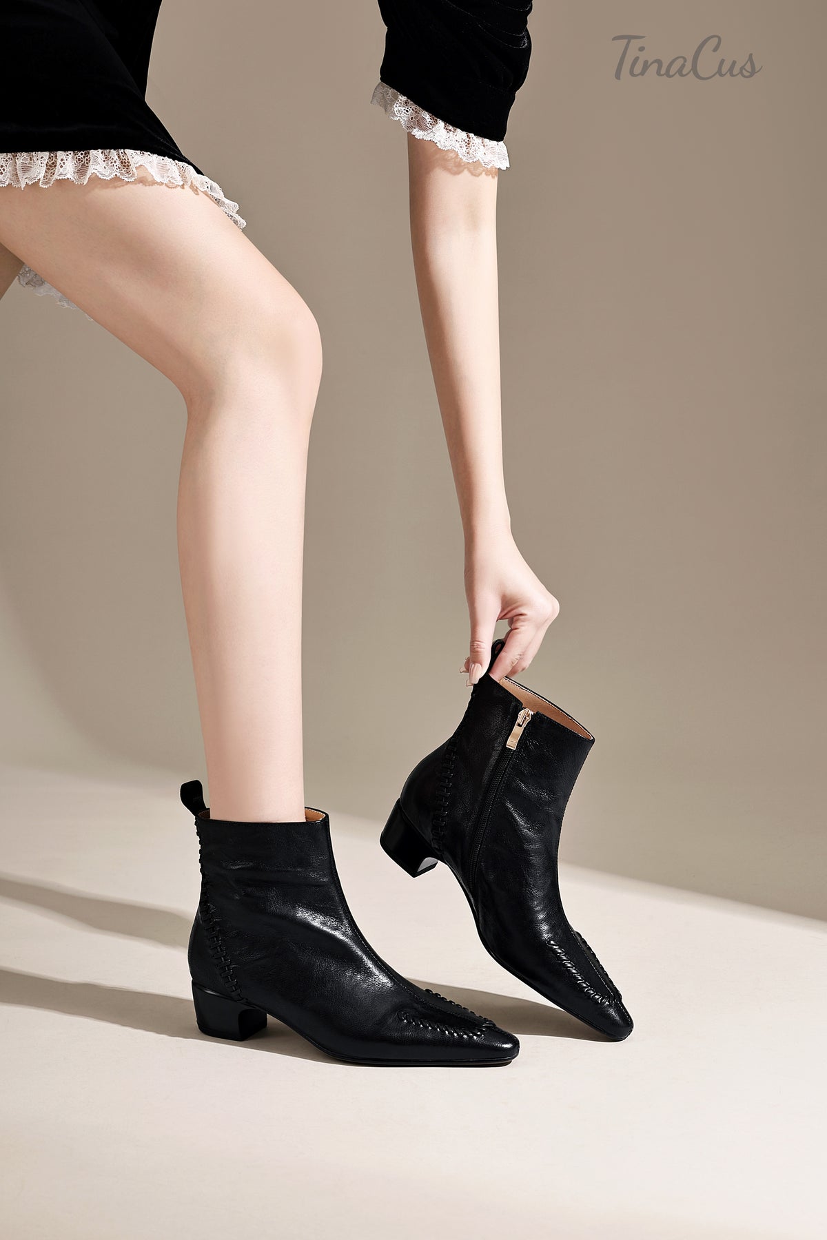 TinaCus Women’s Handmade Stitched Genuine Leather Side Zipper Ankle Boots