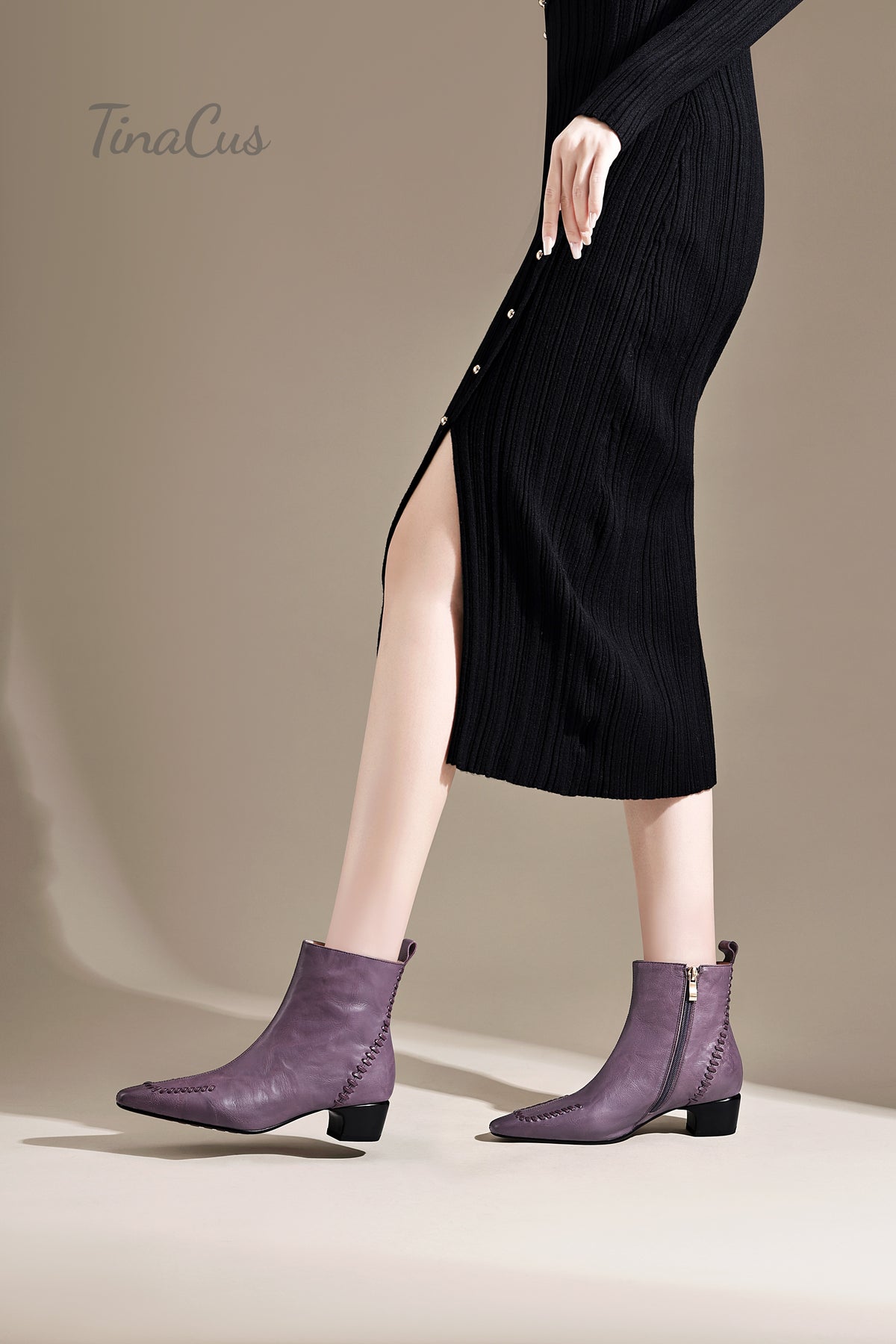 TinaCus Women’s Handmade Stitched Genuine Leather Side Zipper Ankle Boots