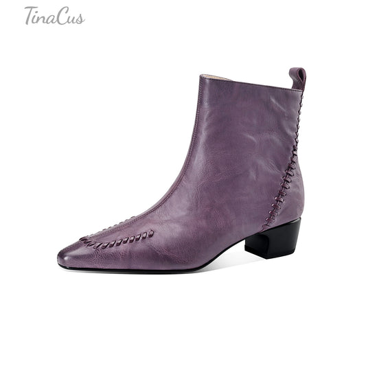 TinaCus Women’s Handmade Stitched Genuine Leather Side Zipper Ankle Boots