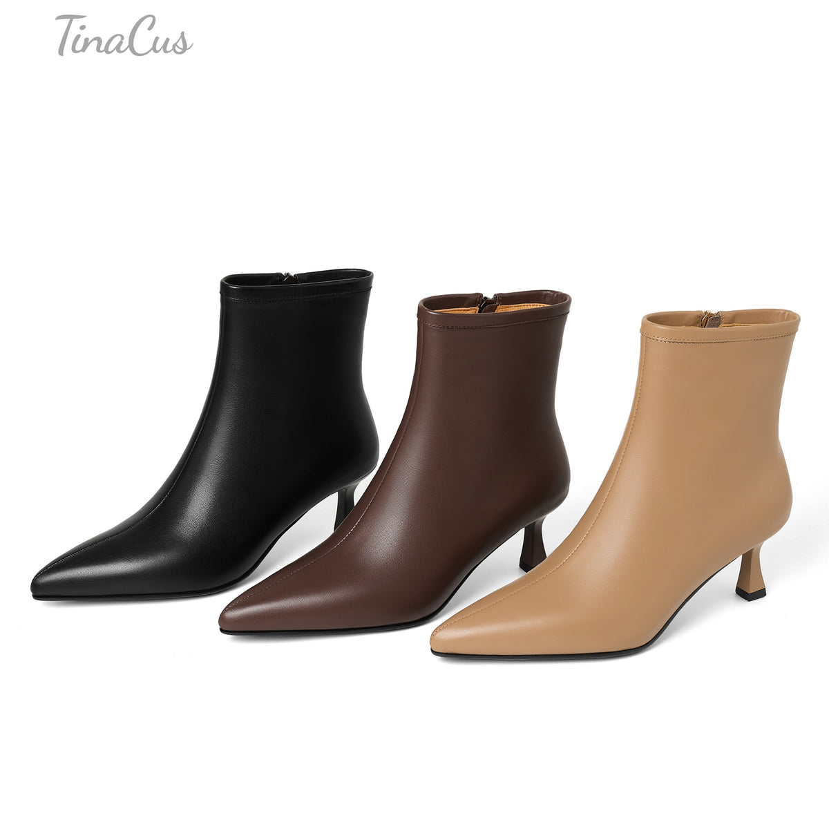 TinaCus Women's Pointed Toe Side Zipper Elegant Kitten Heel Ankle Boots