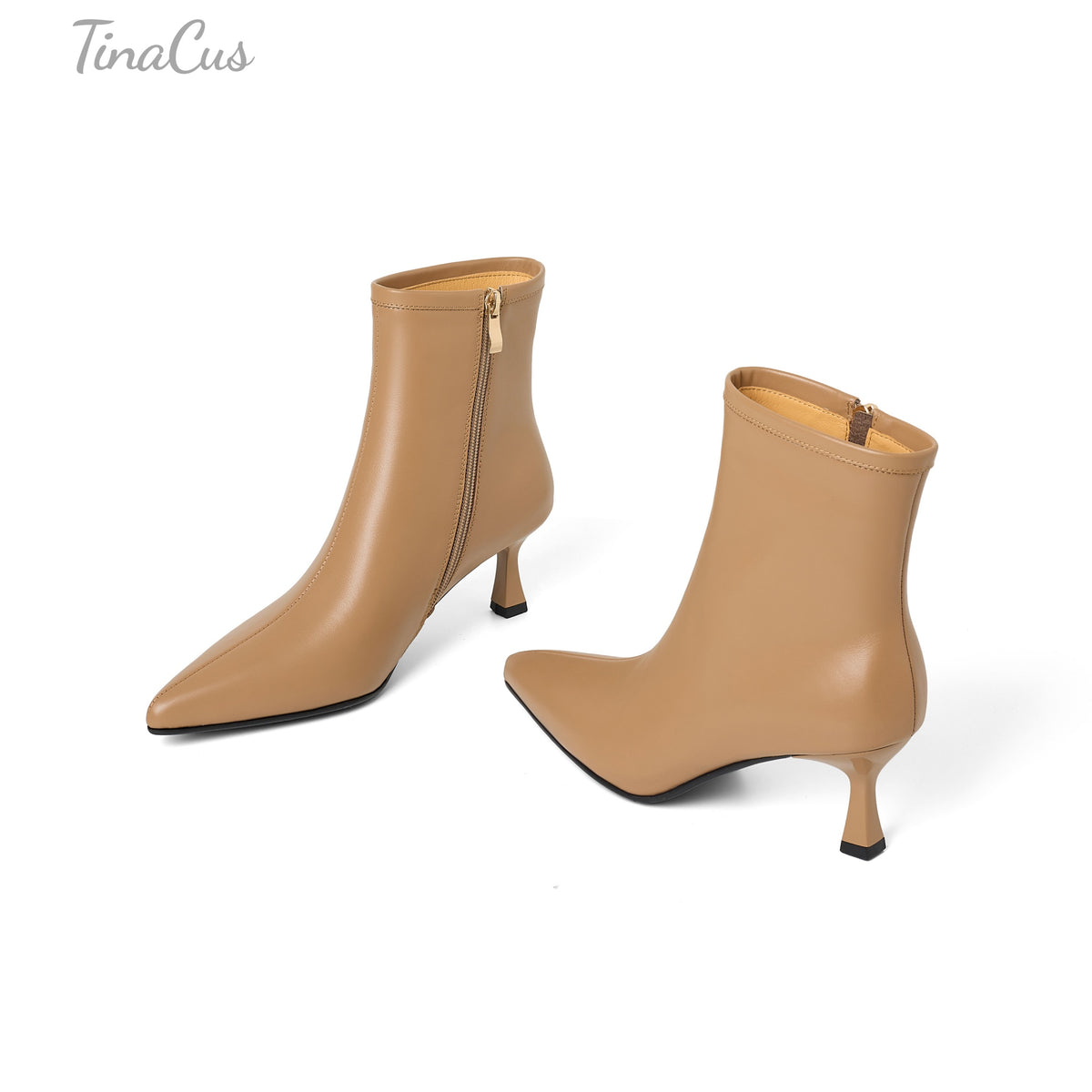 TinaCus Women's Pointed Toe Side Zipper Elegant Kitten Heel Ankle Boots