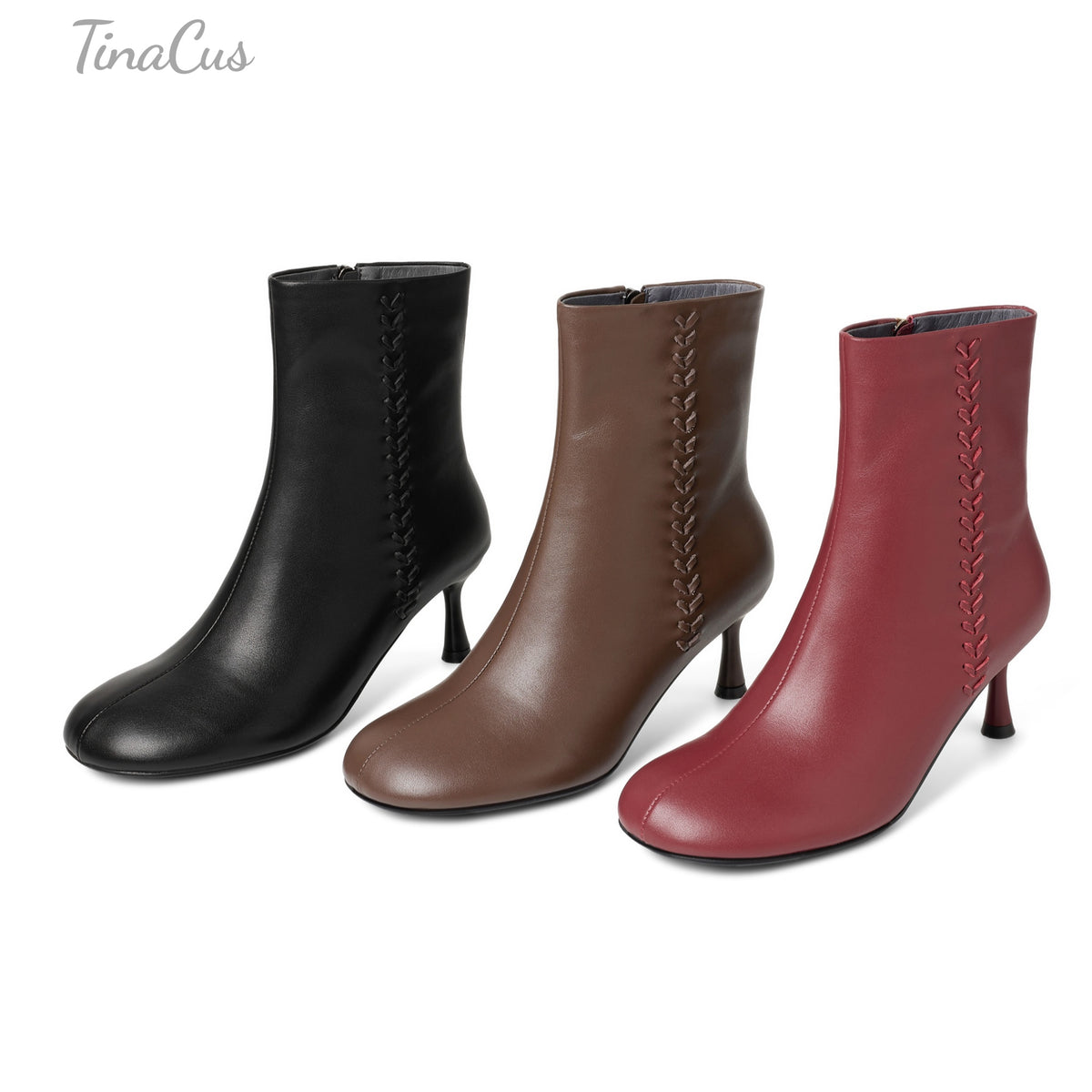 TinaCus Women’s Handmade Round Toe Side Zipper Kitten Heel Dress Ankle Booties