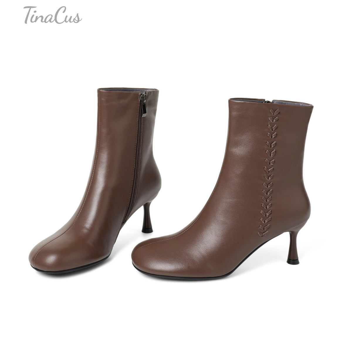 TinaCus Women’s Handmade Round Toe Side Zipper Kitten Heel Dress Ankle Booties