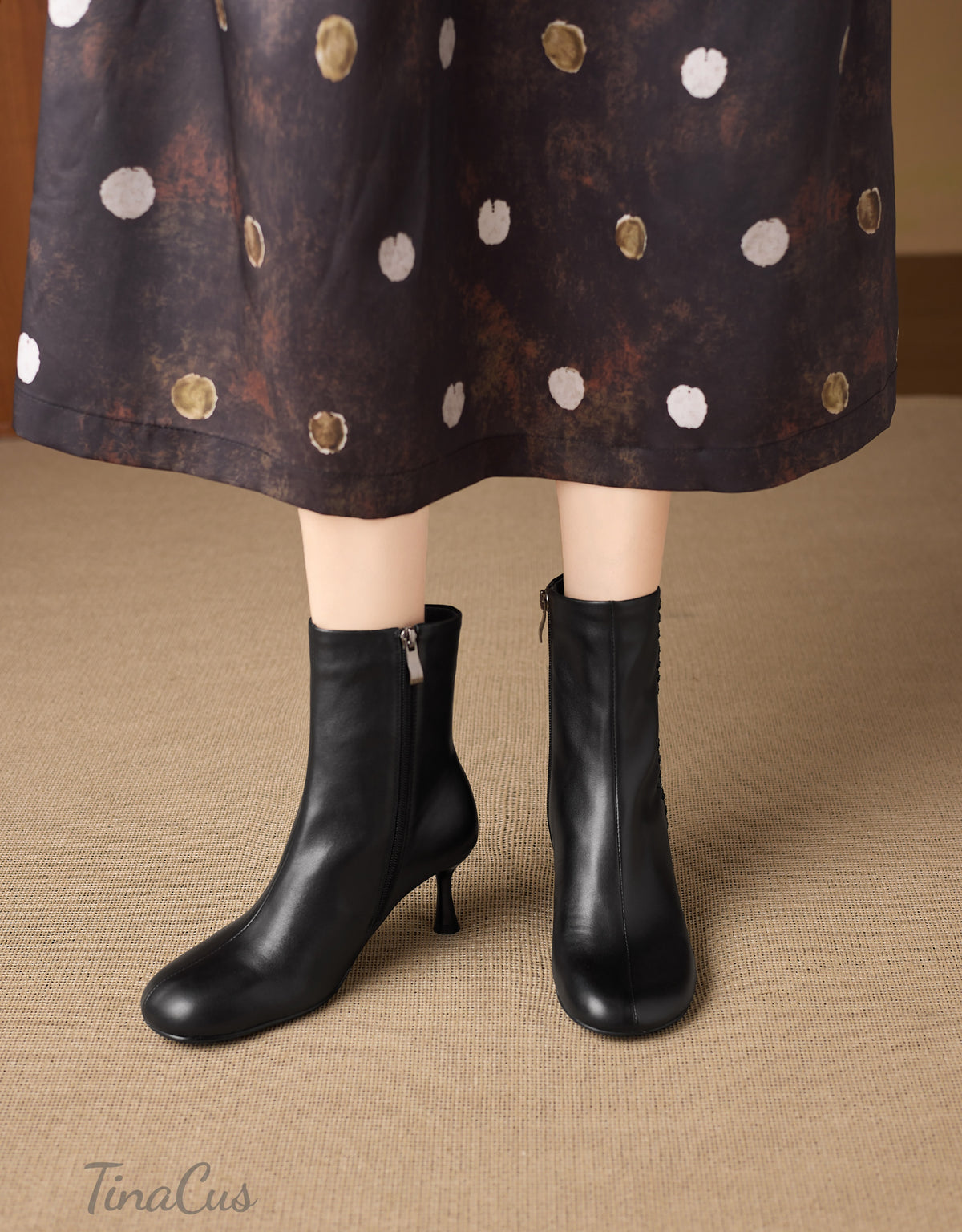TinaCus Women’s Handmade Round Toe Side Zipper Kitten Heel Dress Ankle Booties