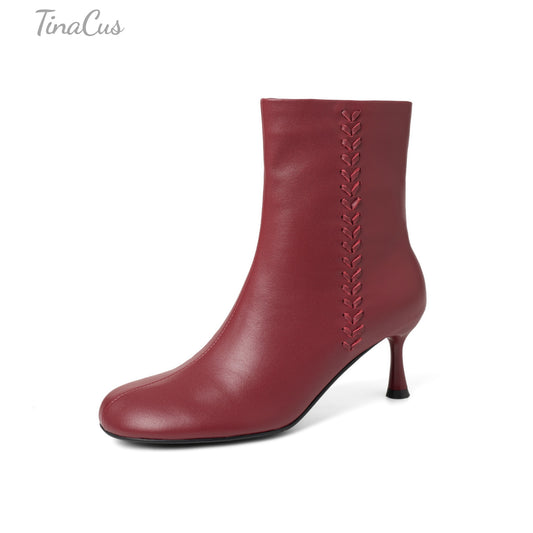 TinaCus Women’s Handmade Round Toe Side Zipper Kitten Heel Dress Ankle Booties