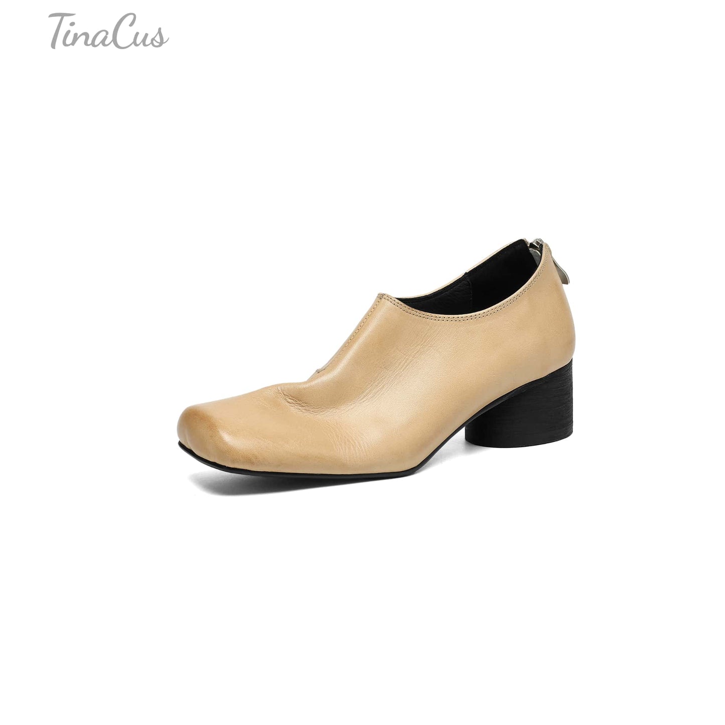 TinaCus Women's Oxford Pumps Handmade Genuine Leather Square Toe Back Zipper Office Business Shoes