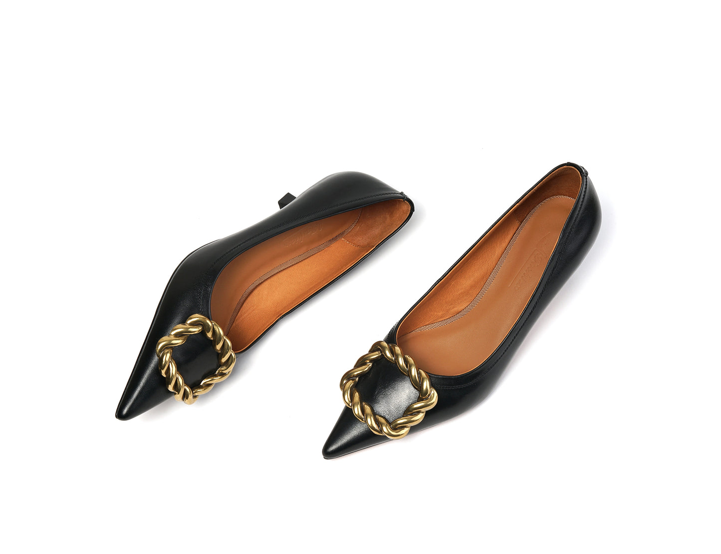 TinaCus Women's Pointed Toe Genuine Leather Square Pattren Handmade Slip On Kitten Heels Retro Pumps