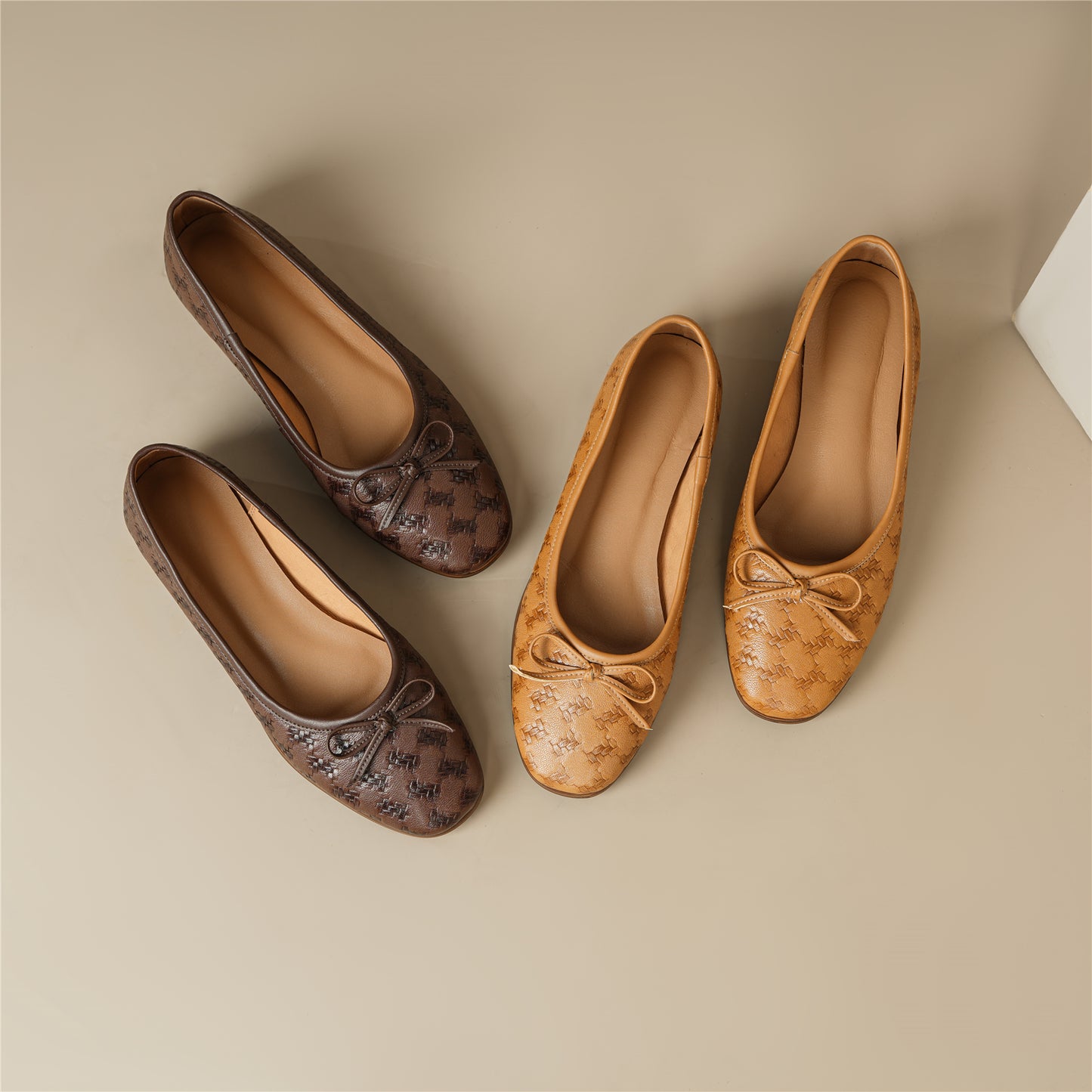 TinaCus Handmade Women's Genuine Leather Round Toe Slip On Flats with Bowtie