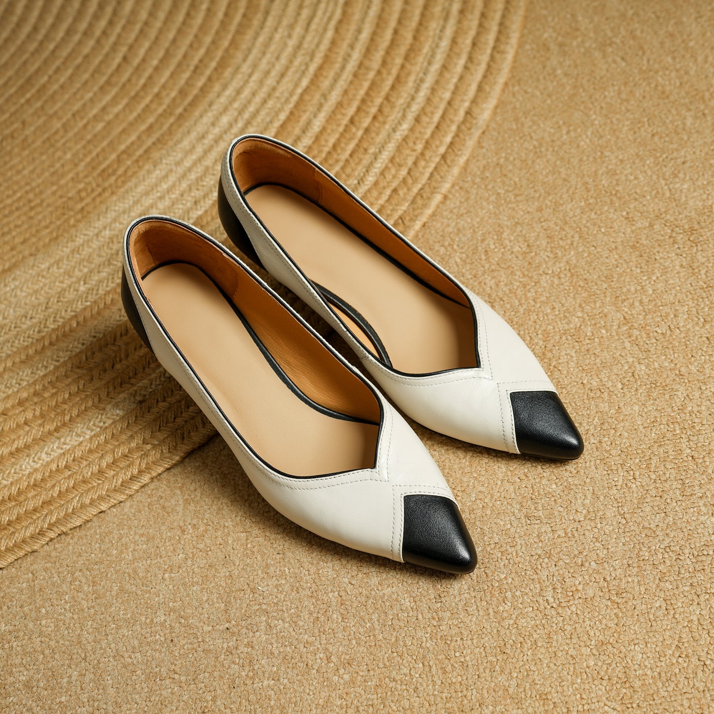 TinaCus Handmade Women's Genuine Leather Patchwork Pointed Toe Kitten Heel Pumps