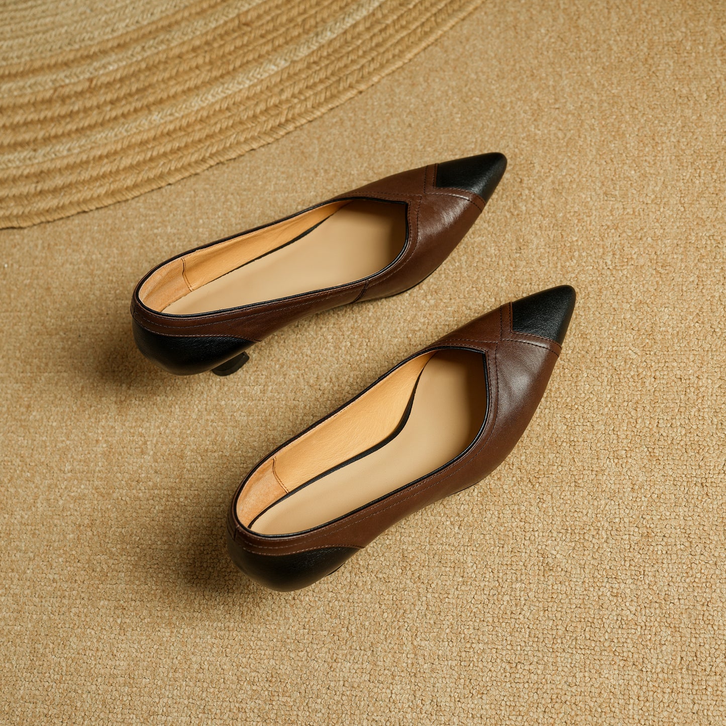 TinaCus Handmade Women's Genuine Leather Patchwork Pointed Toe Kitten Heel Pumps