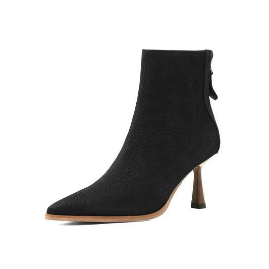 TinaCus Women's Genuine Leather Handmade Back Zip Up Pointed Toe Mid Stiletto Heel Ankle Booties