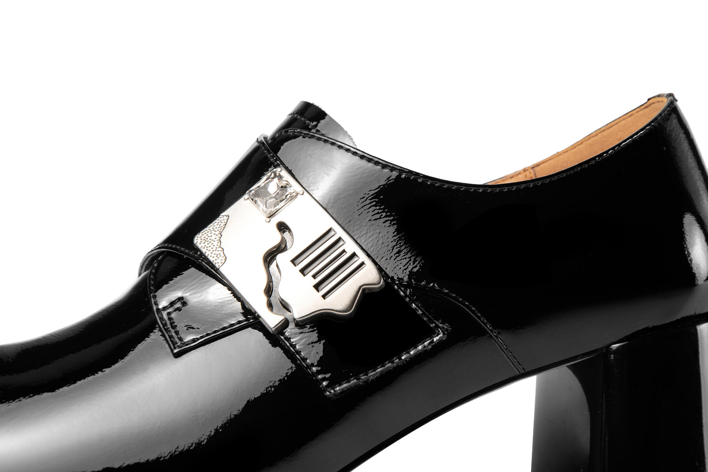 TinaCus Handmade Women's Patent Leather Chunky Heel Glossy Pumps