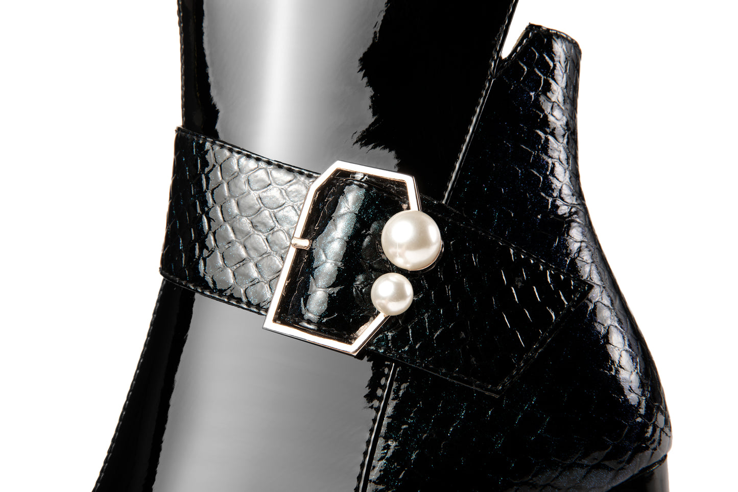 TinaCus Women's Patent Leather Handmade High Heel  Zip Up Ankle Boots with Pearl Buckle
