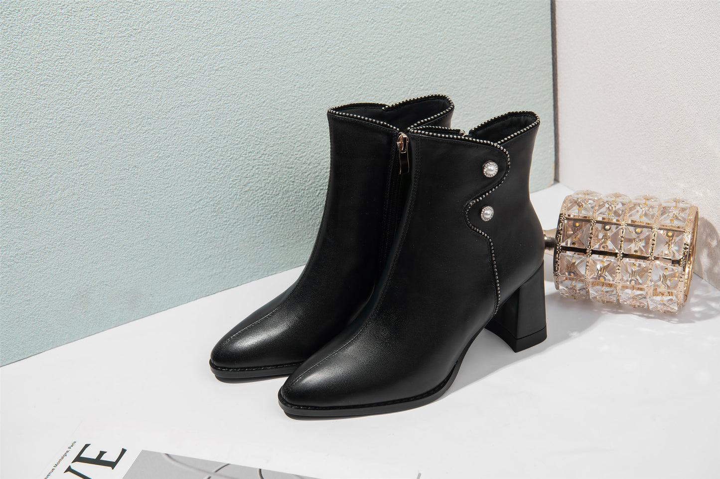 TinaCus Women's Genuine Leather Handmade Mid Heel Zip Up Ankle Boots