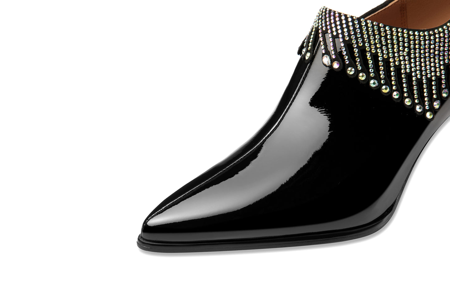 TinaCus Pointed Toe Women's Patent Leather Glitter Tassel Handmade Spool Heel Side Zip Pumps