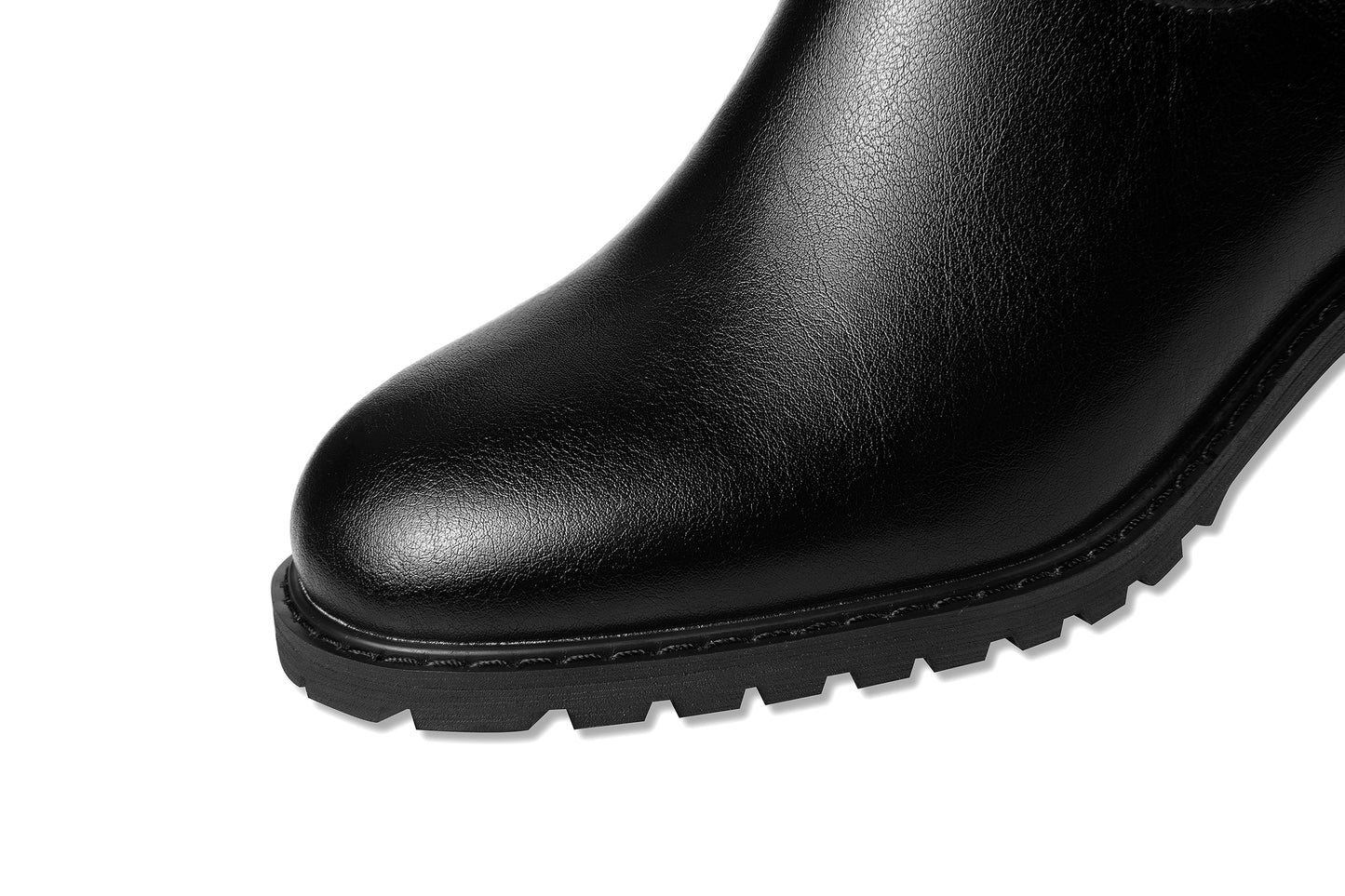 TinaCus Handmade Women's Round Toe Genuine Leather Side Zip Up Chunky Heel Buckle Knee High Boots