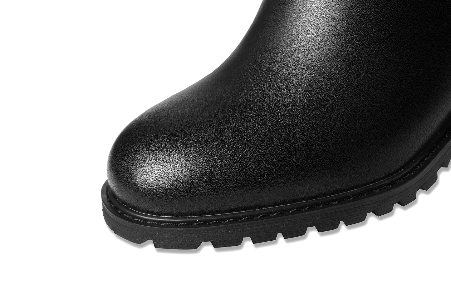 TinaCus Handmade Women's Genuine Leather Side Zip Round Toe Low Chunky Heel Modern Buckle Black Knee High Boots