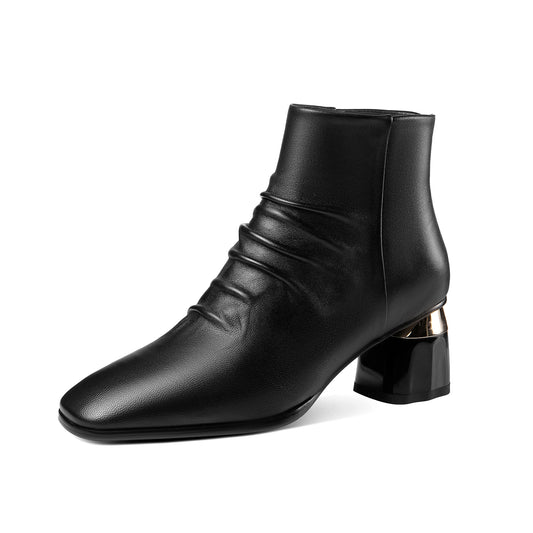 TinaCus Women's Genuine Leather Handmade Block Heel Ankle Boots with Zip Up