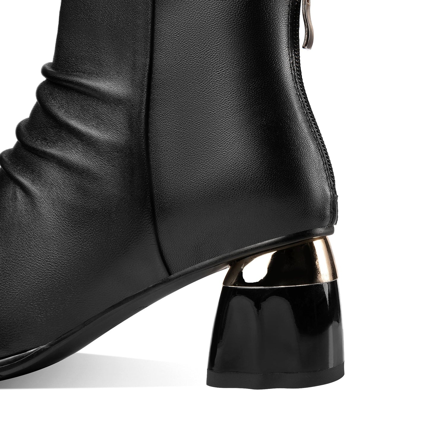 TinaCus Women's Genuine Leather Handmade Block Heel Ankle Boots with Zip Up