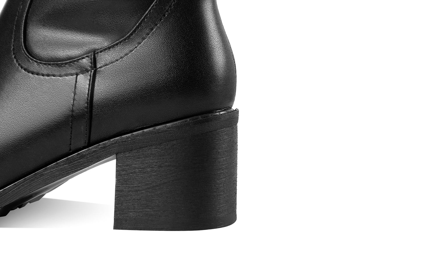 TinaCus Handmade Women's Round Toe Genuine Leather Side Zip Up Low Chunky Heel Buckle Black Knee High Boots