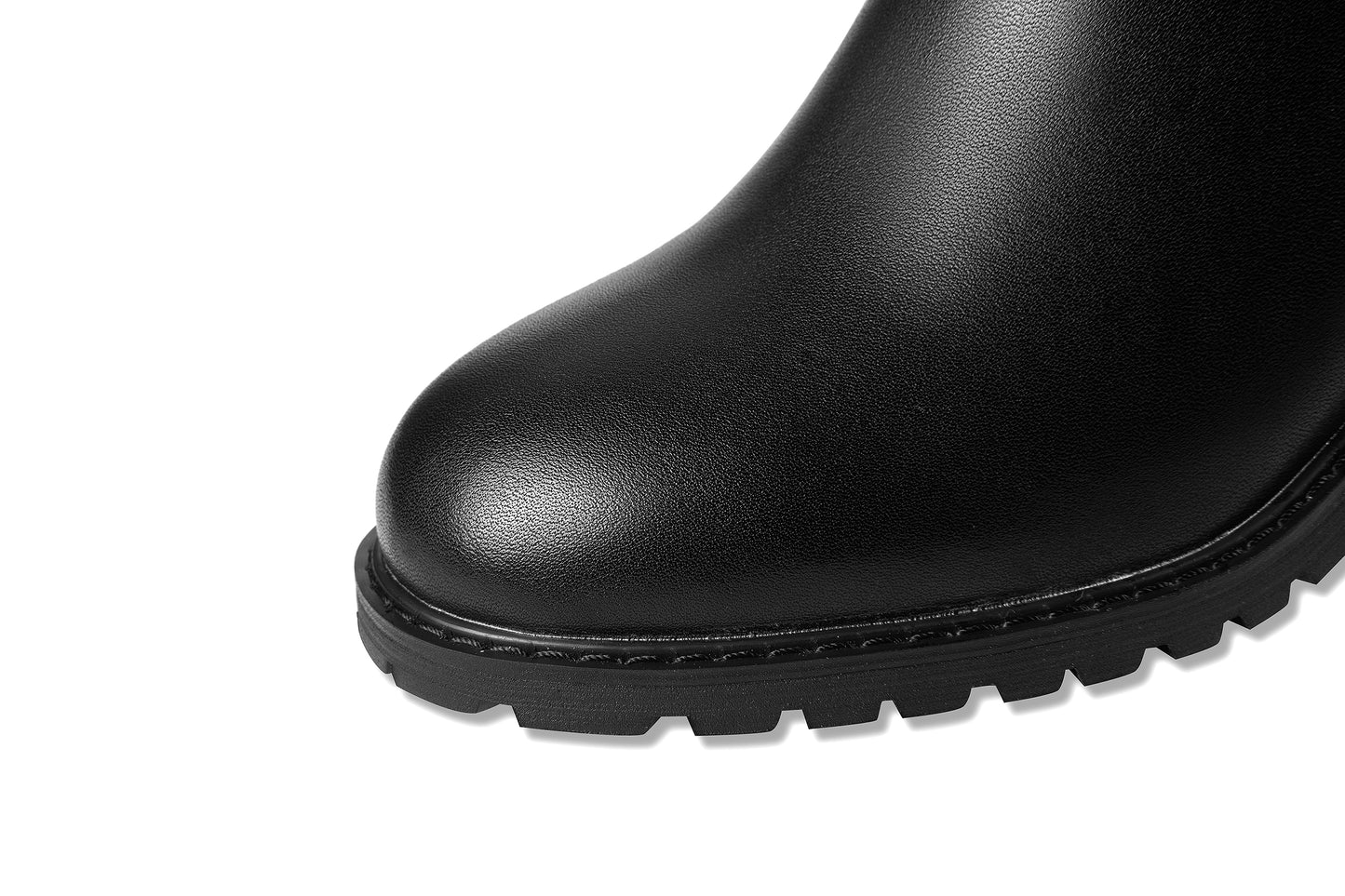 TinaCus Handmade Women's Round Toe Genuine Leather Side Zip Up Low Chunky Heel Buckle Black Knee High Boots