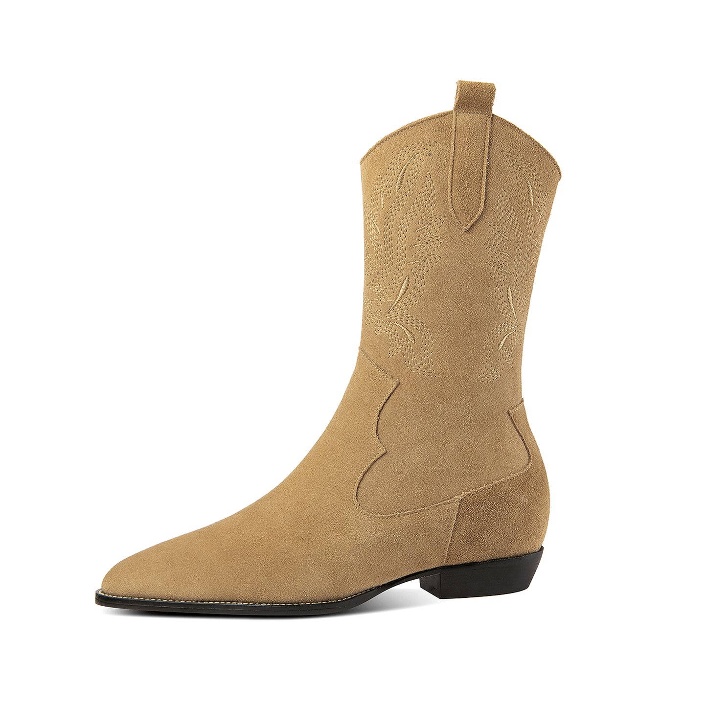 TinaCus Handmade Women's Pointed Toe Suede Leather Block Heel Side Zip Up Mid-Calf Boots
