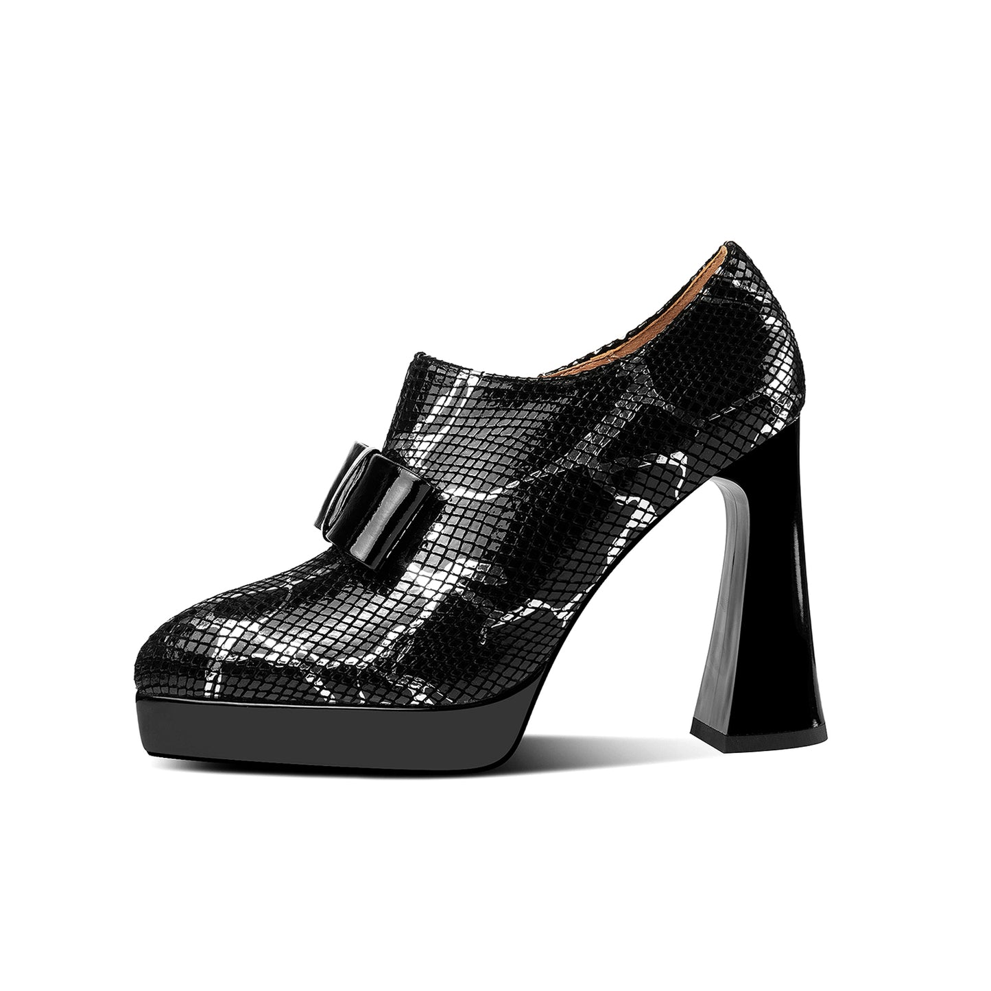TinaCus Handmade Women's Genuine Leather Platform Hollow Pattern High Spool Heel Side Zip Pointed Toe Pumps