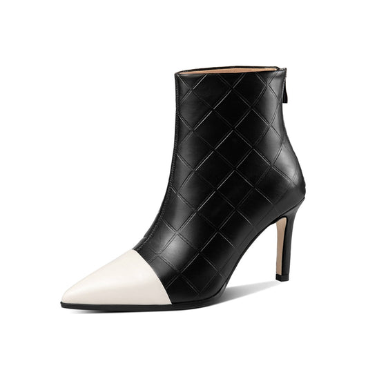 TinaCus Genuine Leather Women's Handmade Assorted Colors Pointed Toe Stiletto Heel Back Zipper Ankle Boots