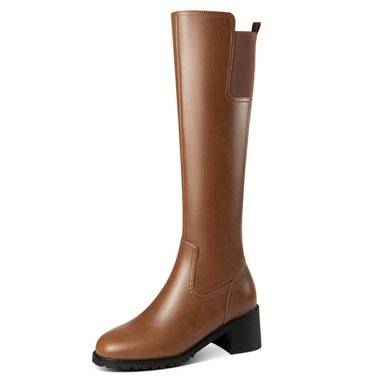 TinaCus Handmade Women's Genuine Leather Zip Up Round Toe Knee High Boots