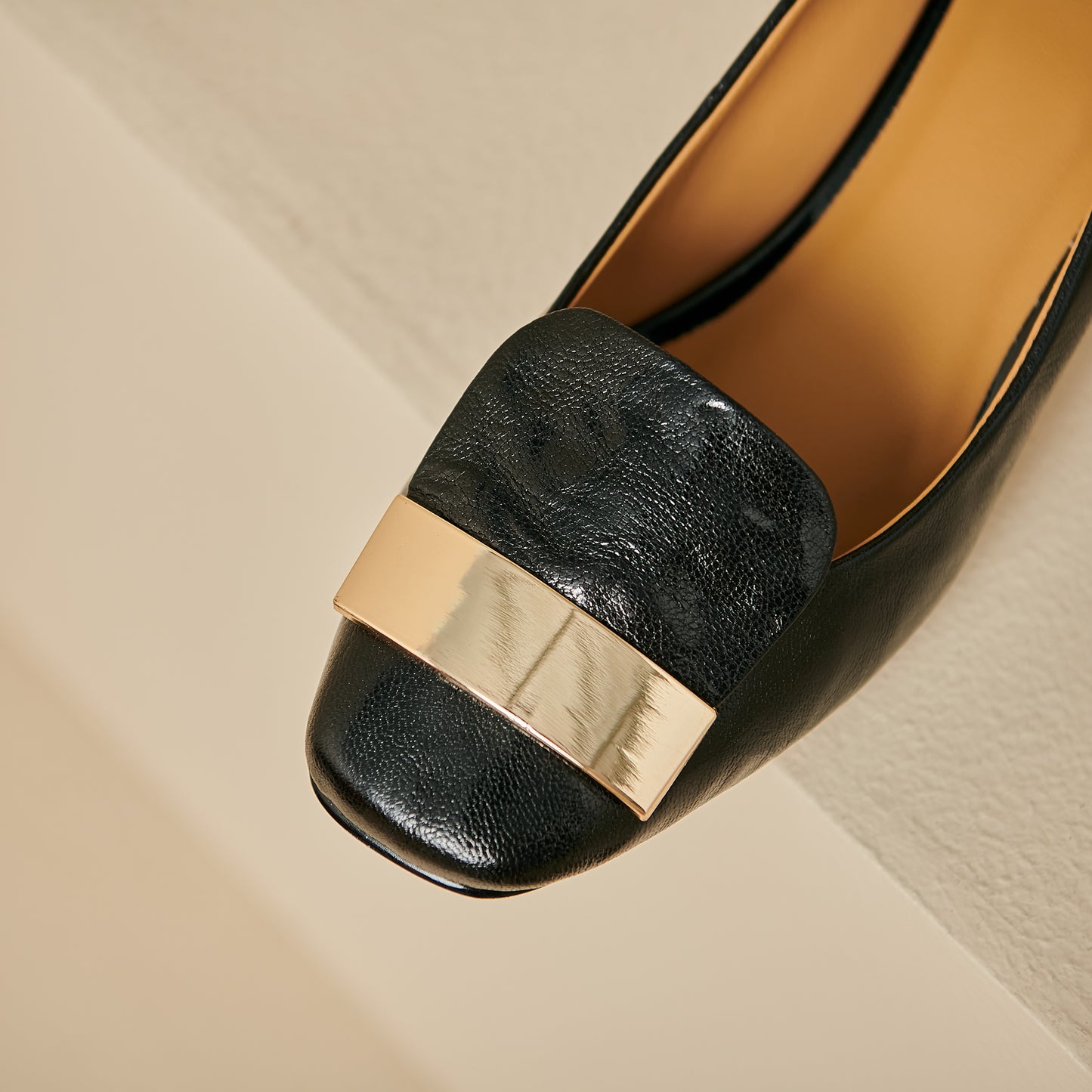 TinaCus Genuine Leather Women's Pumps Handmade Square Toe Low Heel Office Dress Shoes with Metallic Buckle