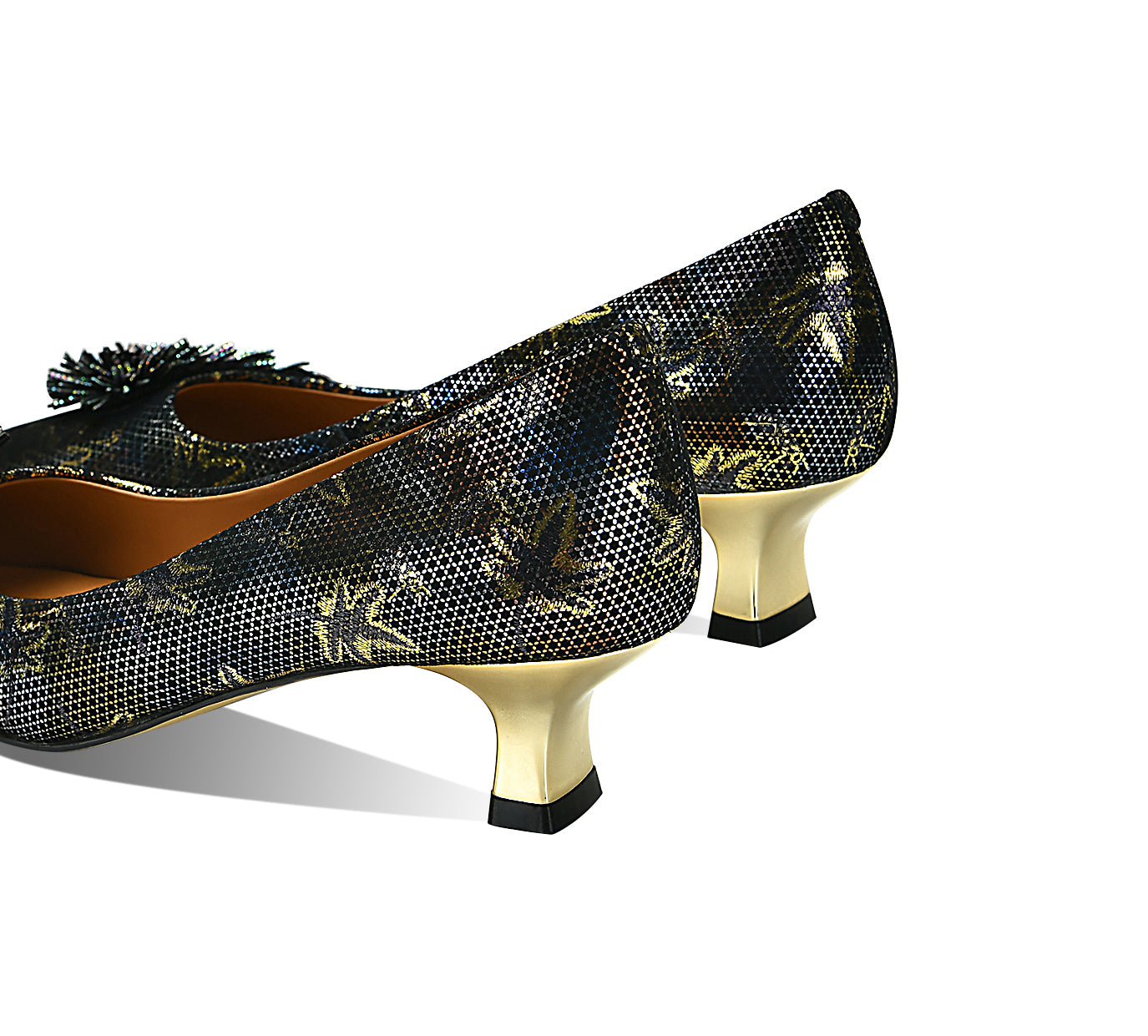 TinaCus Handmade Women's Genuine Leather Pointed Toe Modern Buckle Slip On Gold Heel Pumps