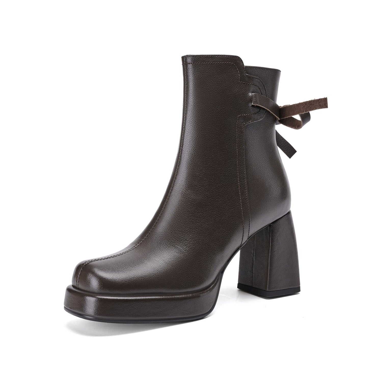 TinaCus Women's Genuine Leather High Heel Handmade Side Zip Platform Ankle Boots