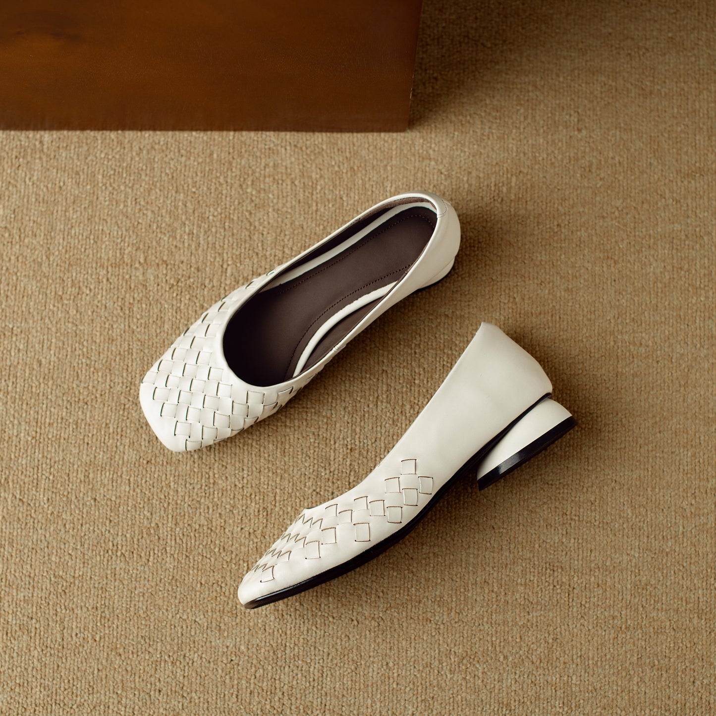 TinaCus Women's Genuine Leather Comfortable Weave Square Toe Slip On Casual Flats Dressy Shoes