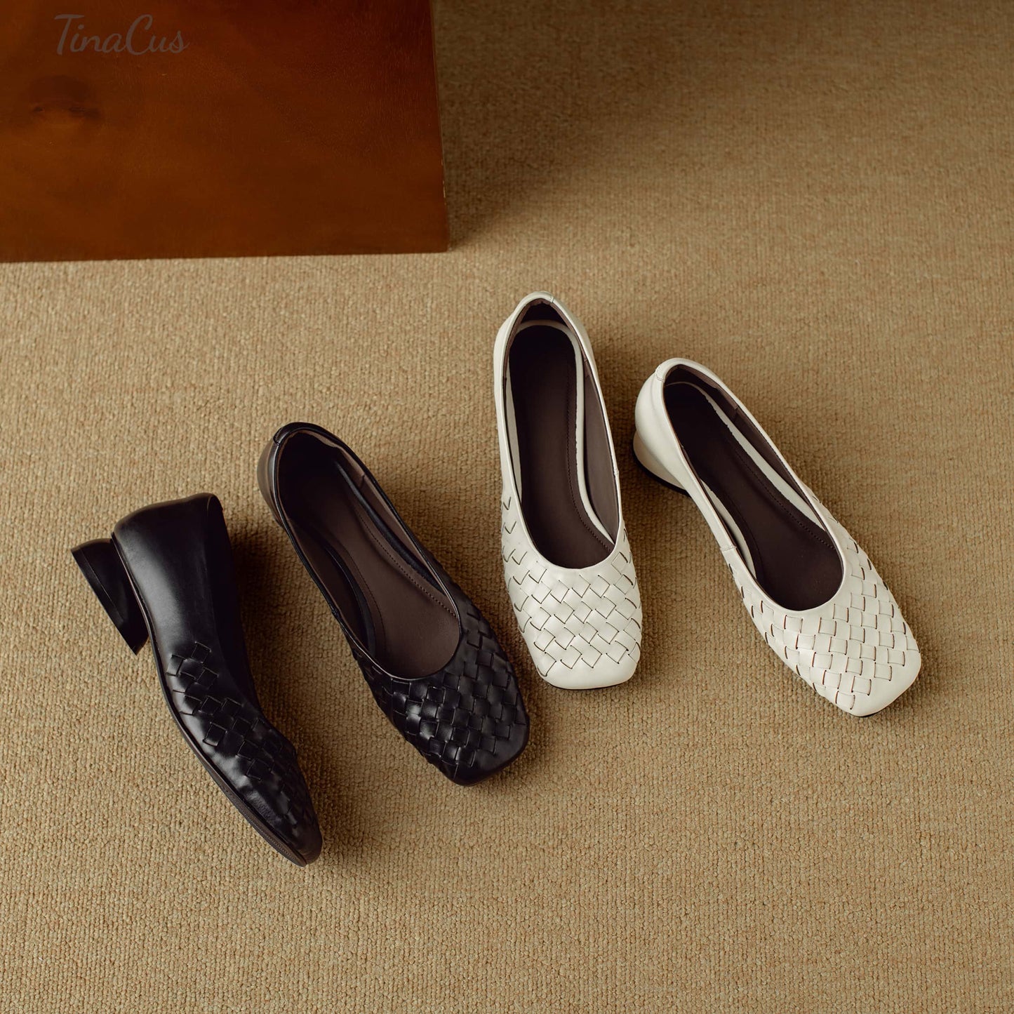 TinaCus Women's Genuine Leather Comfortable Weave Square Toe Slip On Casual Flats Dressy Shoes