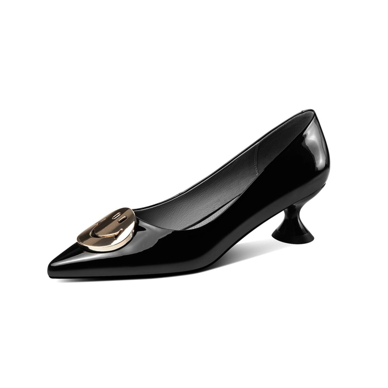 TinaCus Glossy Patent Leather Women's Handmade Pointed Toe Loafer Pumps with Cute Smile Pattern
