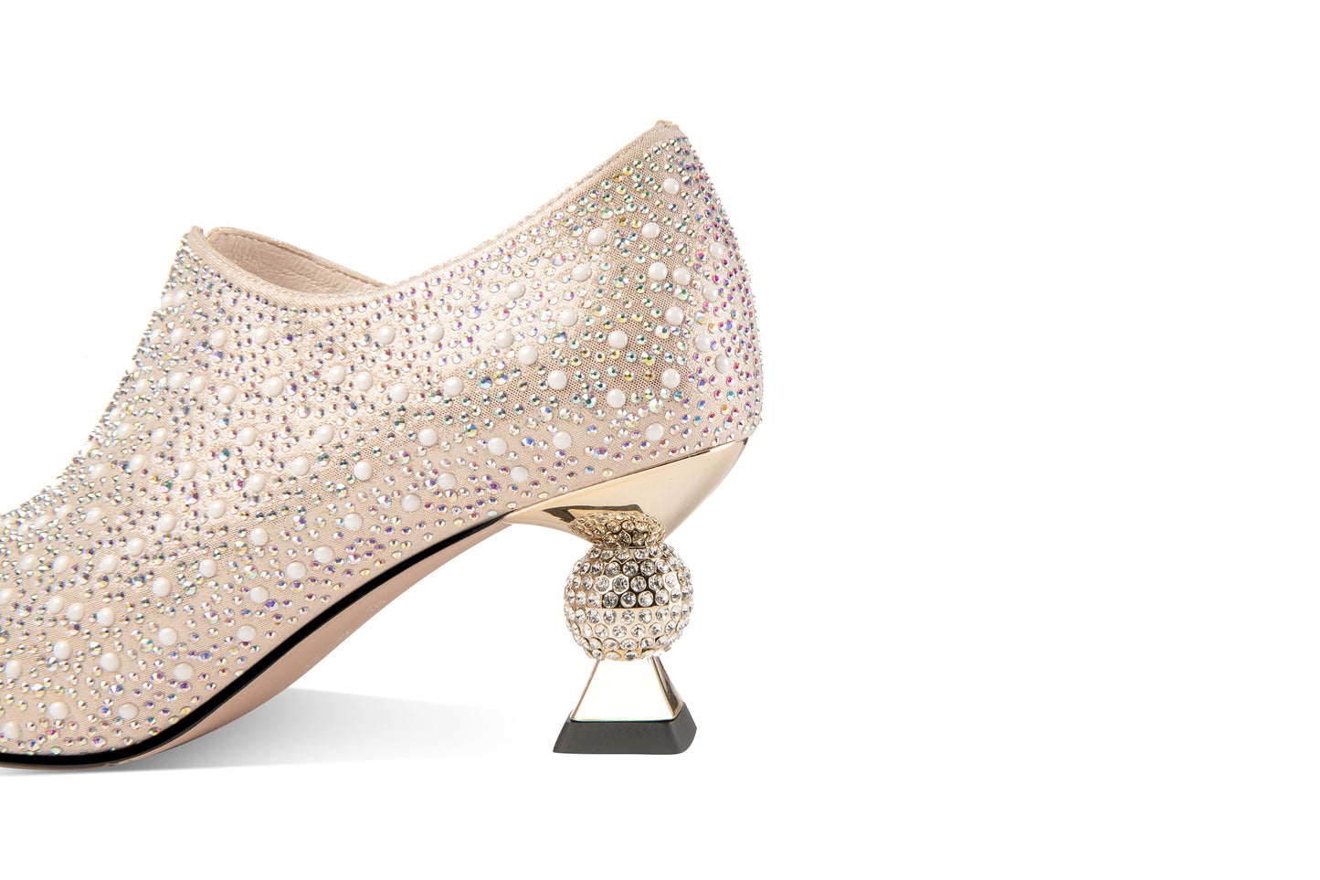 TinaCus Handmade Glittering Leather Pointed Toe Side Zipper Rhinestone Mid Spool Heel Shoes