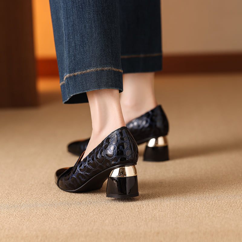 TinaCus Handmade Women's Patent Leather Embossed Pointed Toe Low Heel Loafers Shoes