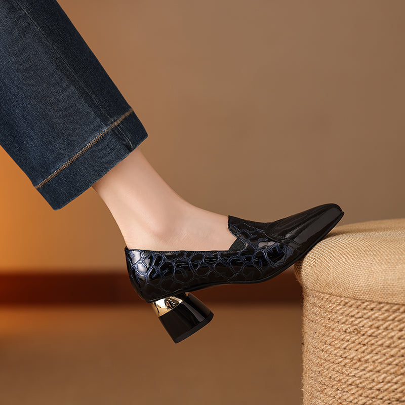 TinaCus Handmade Women's Patent Leather Embossed Pointed Toe Low Heel Loafers Shoes