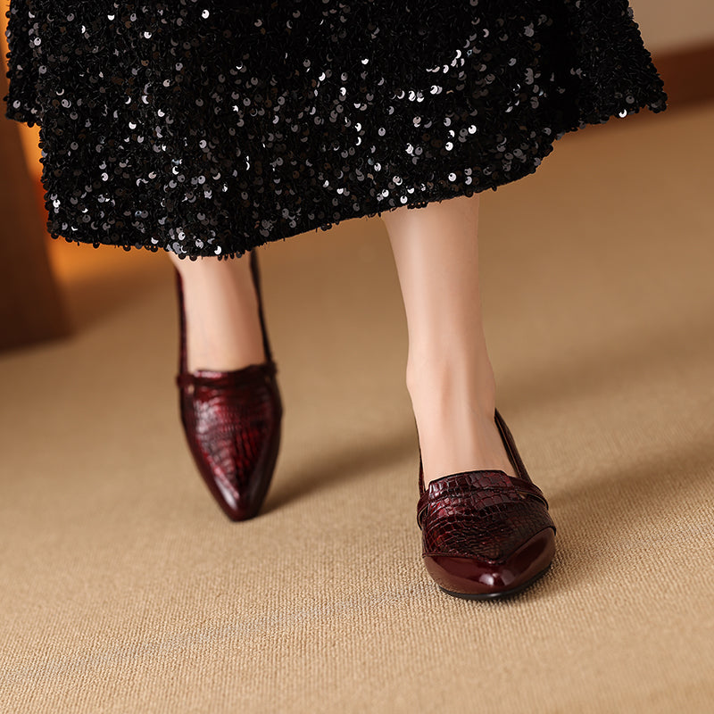 TinaCus Handmade Women's Patent Leather Crocodile Print Pointed Toe Low Heel Loafers Shoes