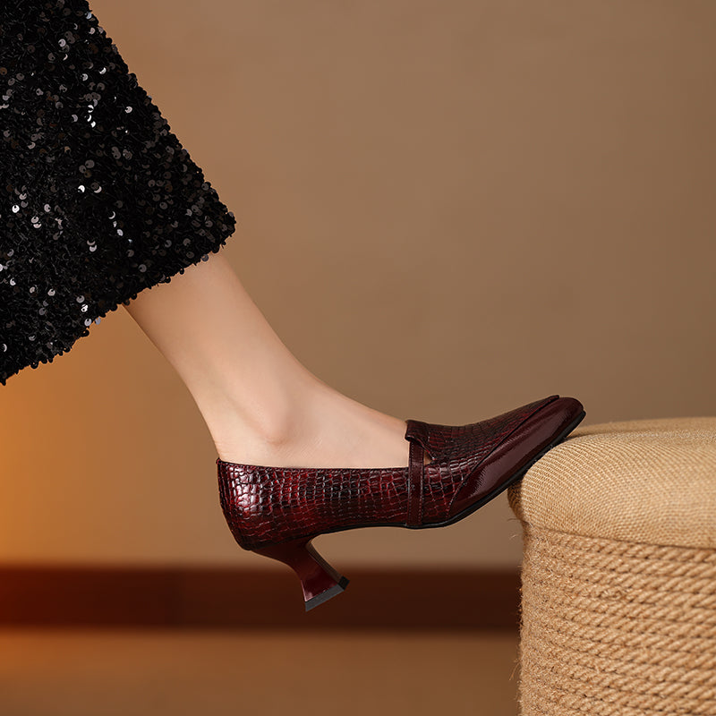 TinaCus Handmade Women's Patent Leather Crocodile Print Pointed Toe Low Heel Loafers Shoes