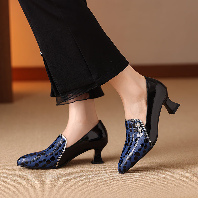 TinaCus Handmade Women's Genuine Leather Patchwork Slip On Pointed Toe Low Heel Dress Shoes