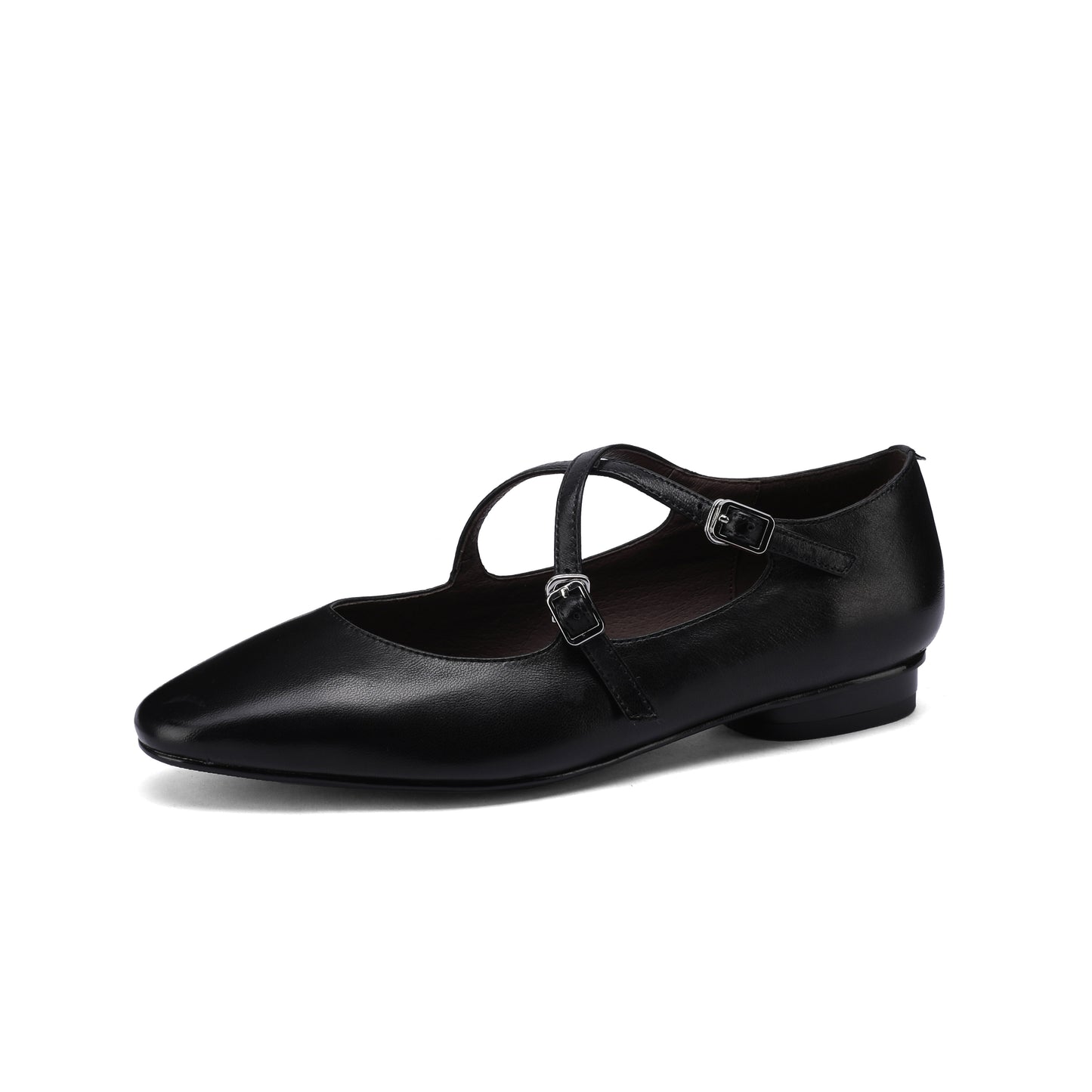 TinaCus Women's Handmade Genuine Leather Black Red Buckles Flats Shoes