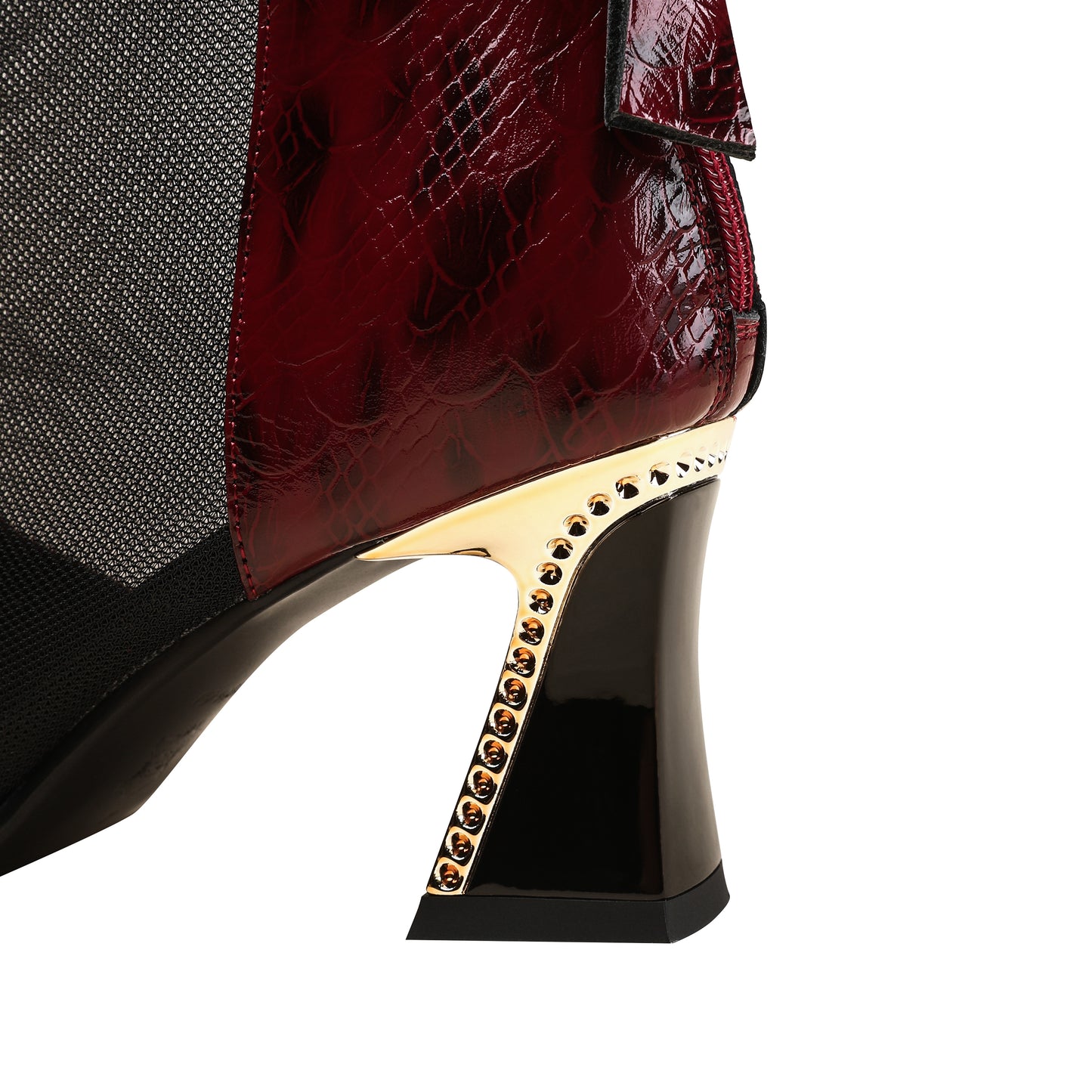 TinaCus Women's Pointed Toe Handmade Back Zipper Mid Spool Heels Embossed Genuine Leather & Mesh Booties